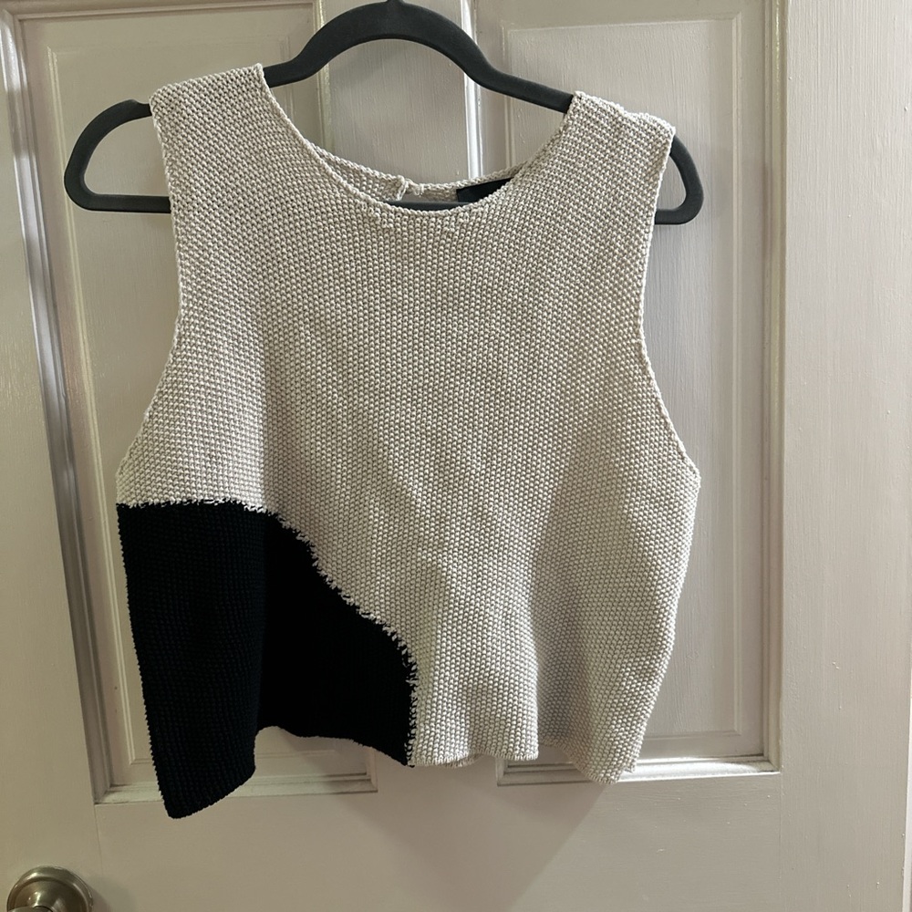 Zara Black and White Textured Tank Top